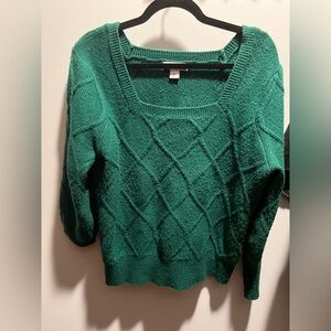 Liz Claiborne Emerald Green Square Neck Long Sleeve Sweater Women's Sz XL